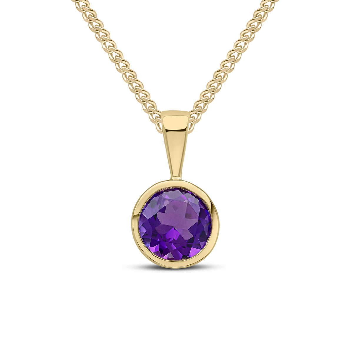 9CT YG 6MM ROUND AMETHYST RUBOVER PENDANT