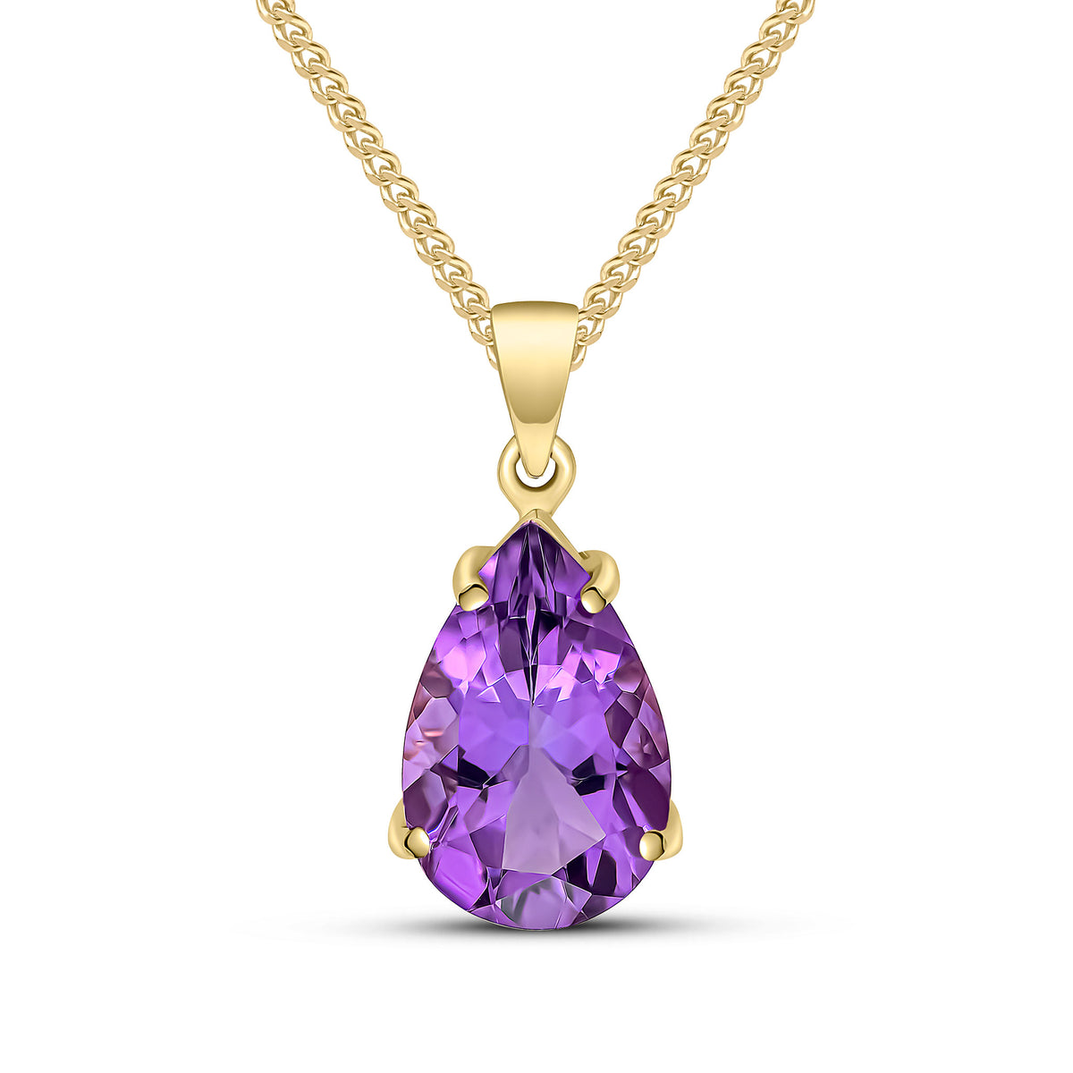 9CT YG 14X9 PEARSHAPE AMETHYST CLAW SET PENDANT