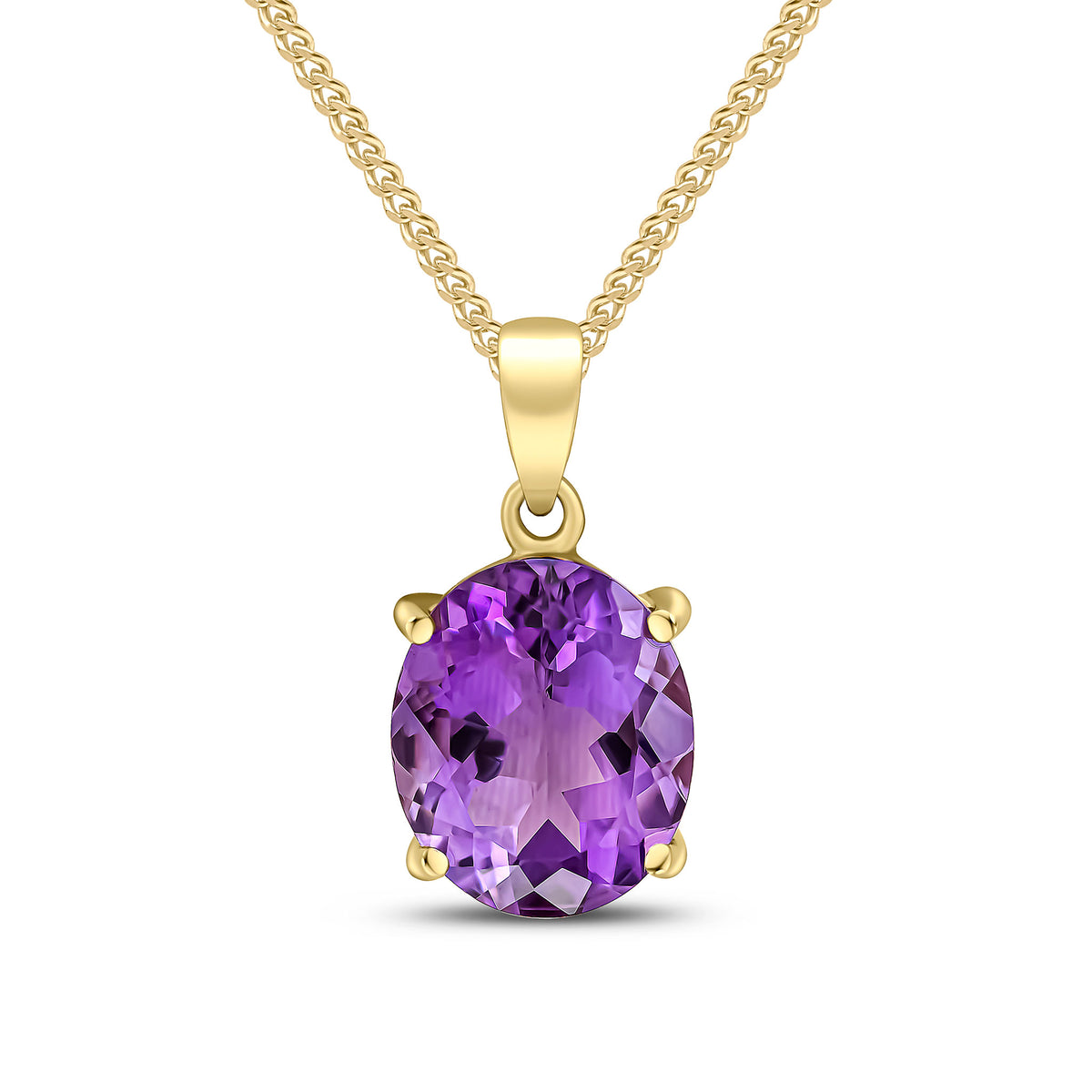 9CT YG 12X10 OVAL AMETHYST CLAW SET PENDANT