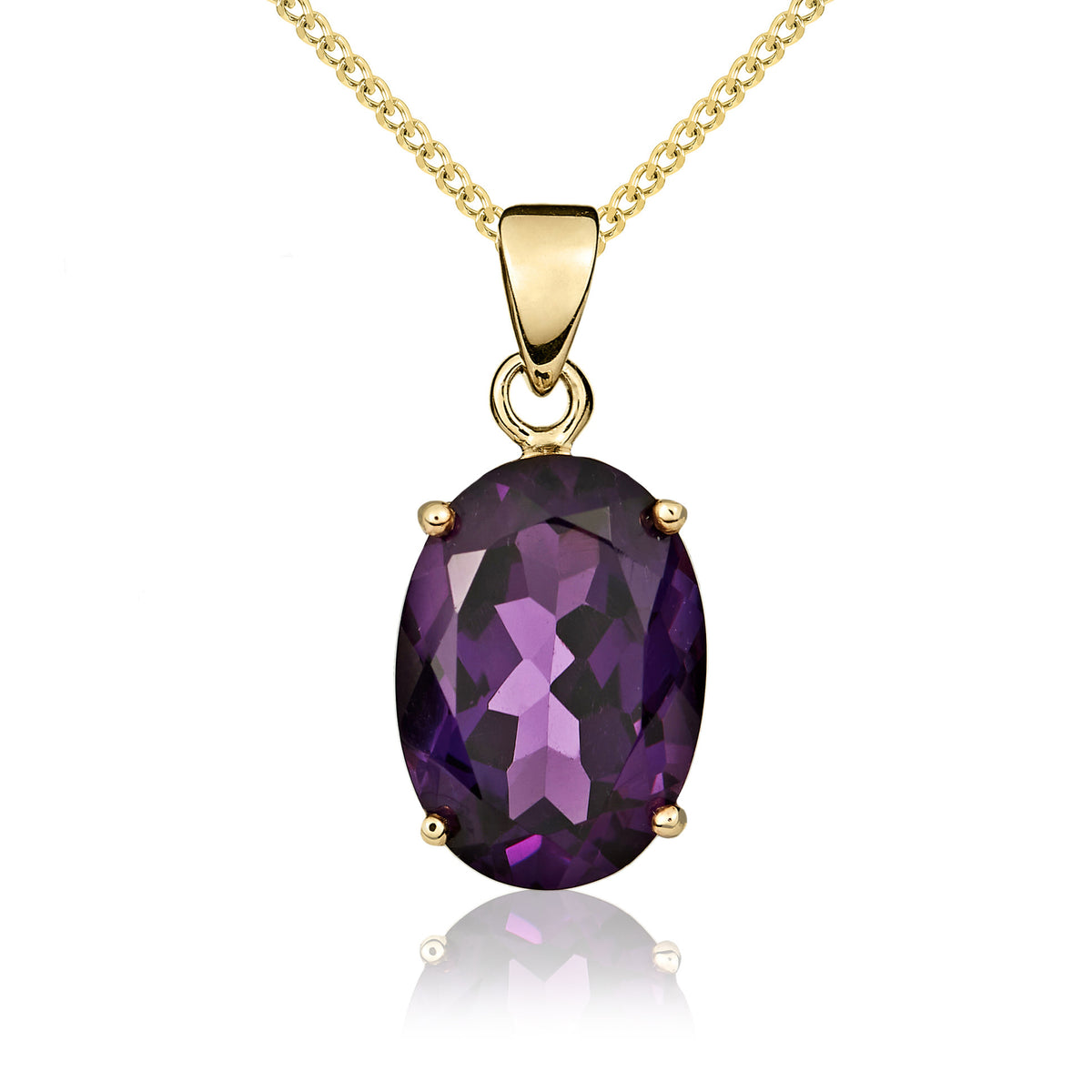 9CT YG 14X10 OVAL AMETHYST CLAW SET PENDANT