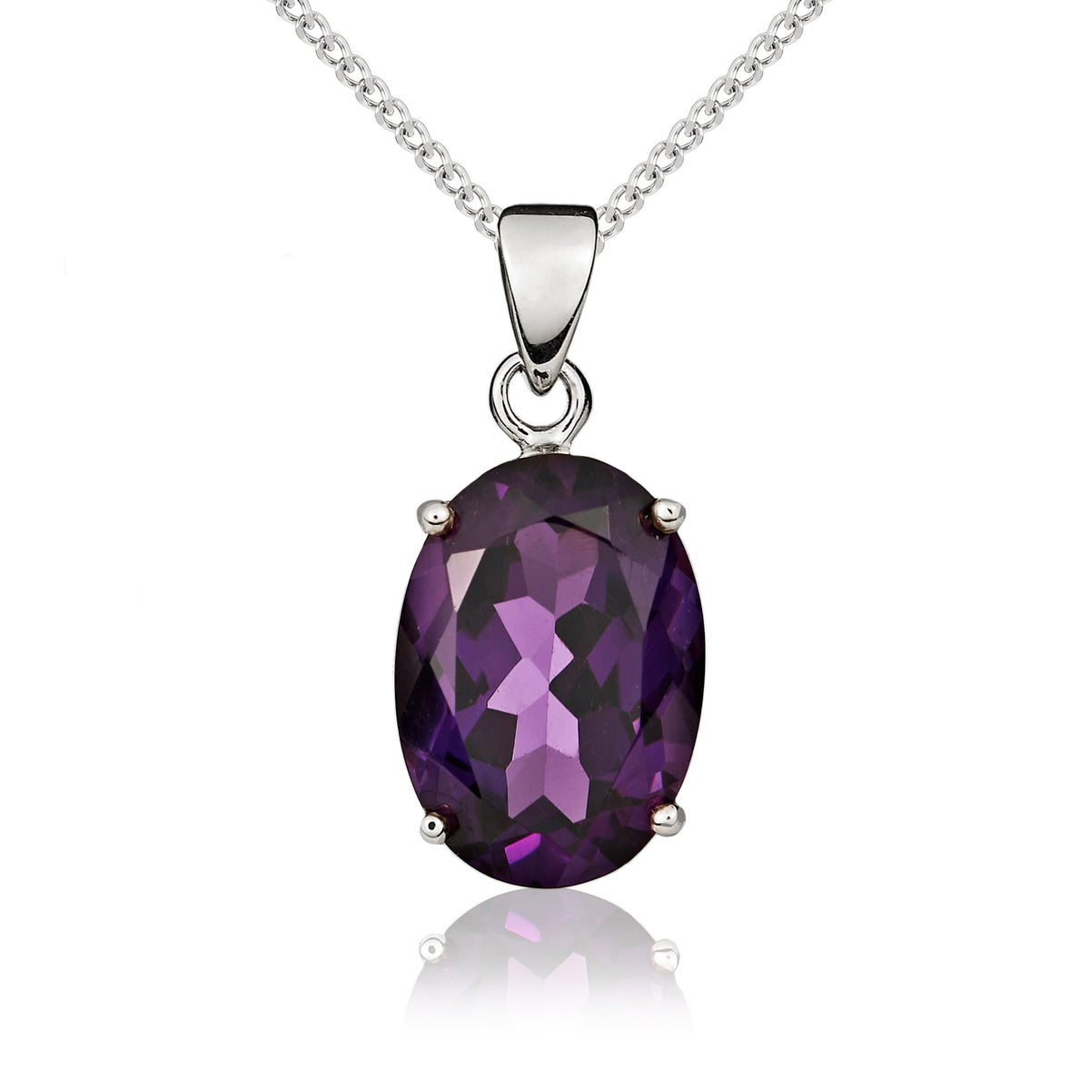 9CT WG 14X10 OVAL AMETHYST CLAW SET PENDANT