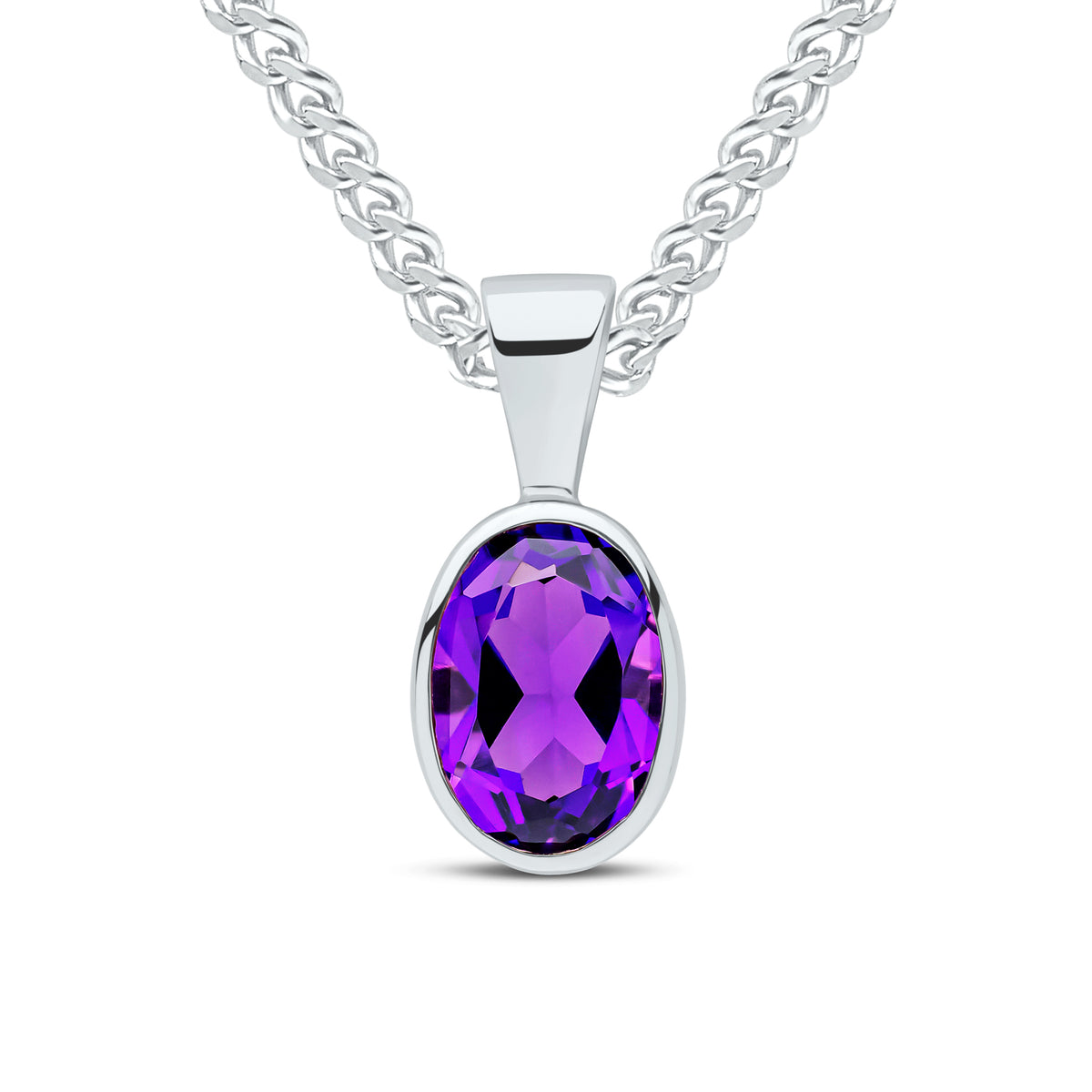 9CT WG 7X5MM OVAL AMETHYST RUBOVER PENDANT