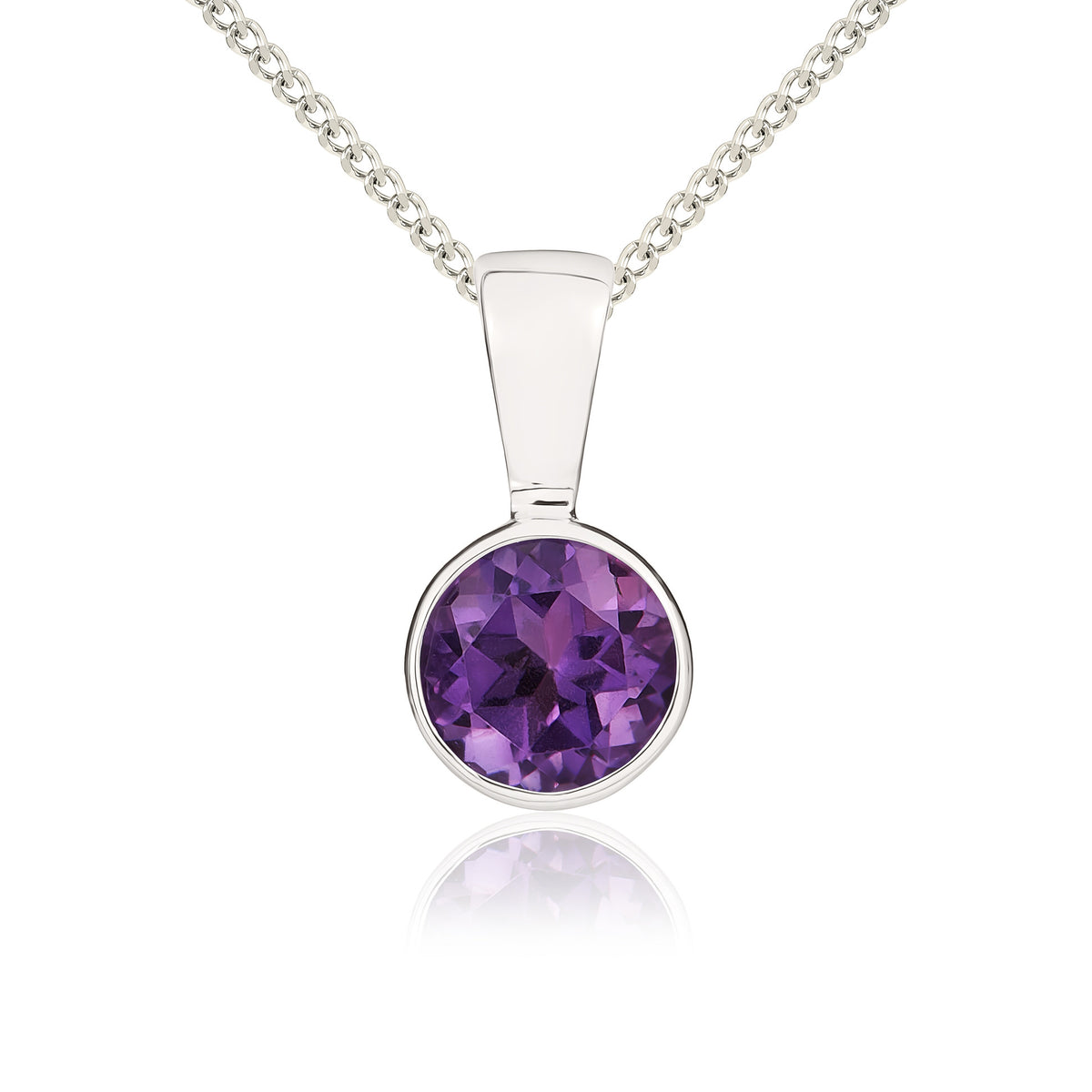 9CT WG 5MM ROUND AMETHYST RUBOVER PENDANT