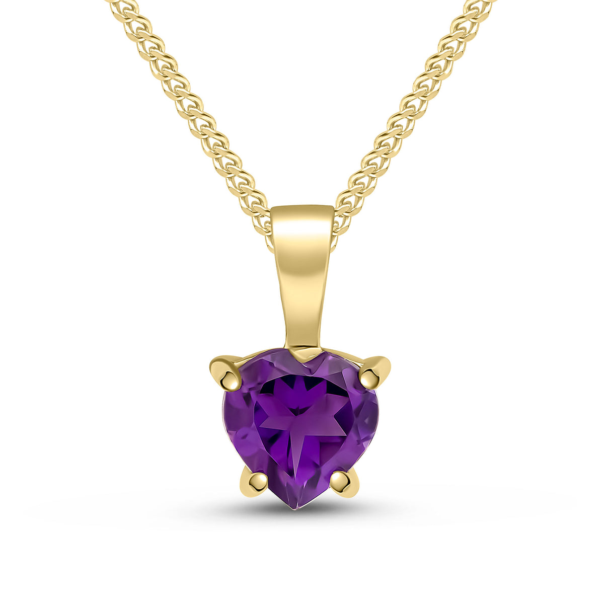 9CT YG 6MM HEARTSHAPE AMETHYST CLAW SET PENDANT