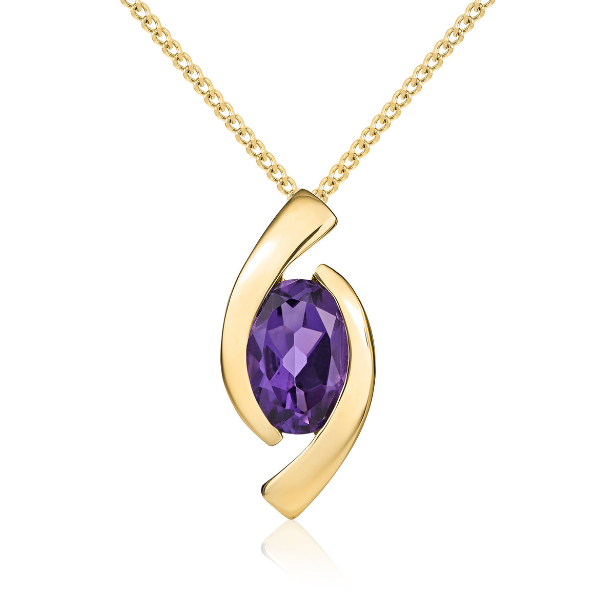 9CT YG 6X4 OVAL AMETHYST 'EYE' PENDANT