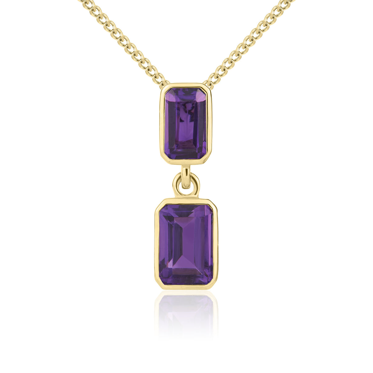 9CT YG OCTAGON AMETHYST 2ST RUBOVER DROP PENDANT