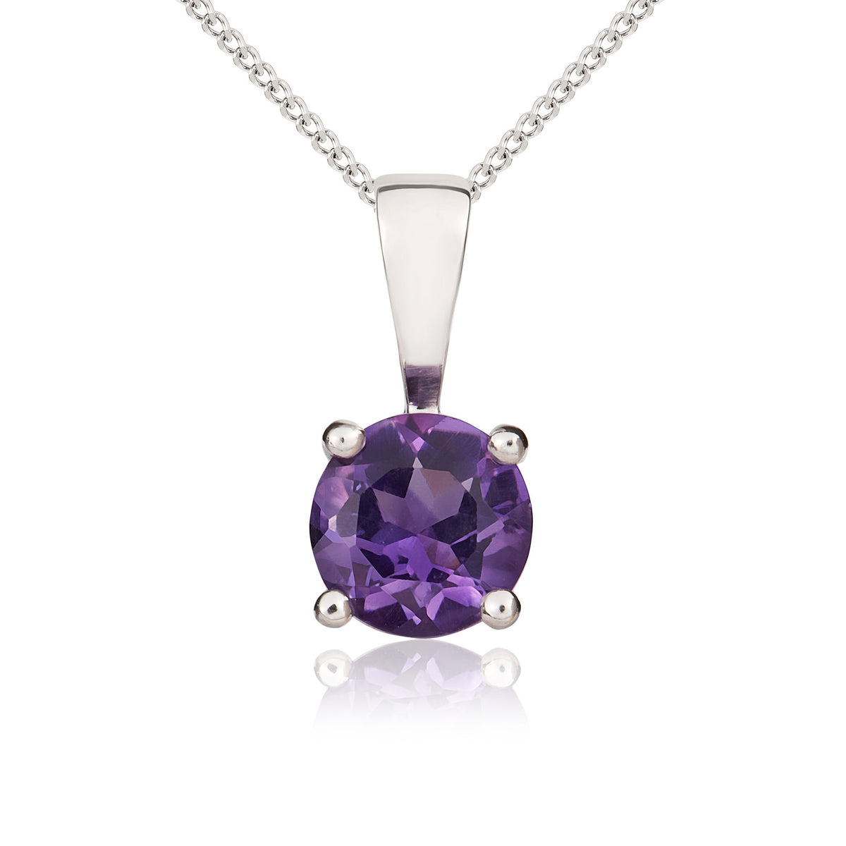 9CT WG 5MM ROUND AMETHYST 4 CLAW SINGLE STONE PENDANT