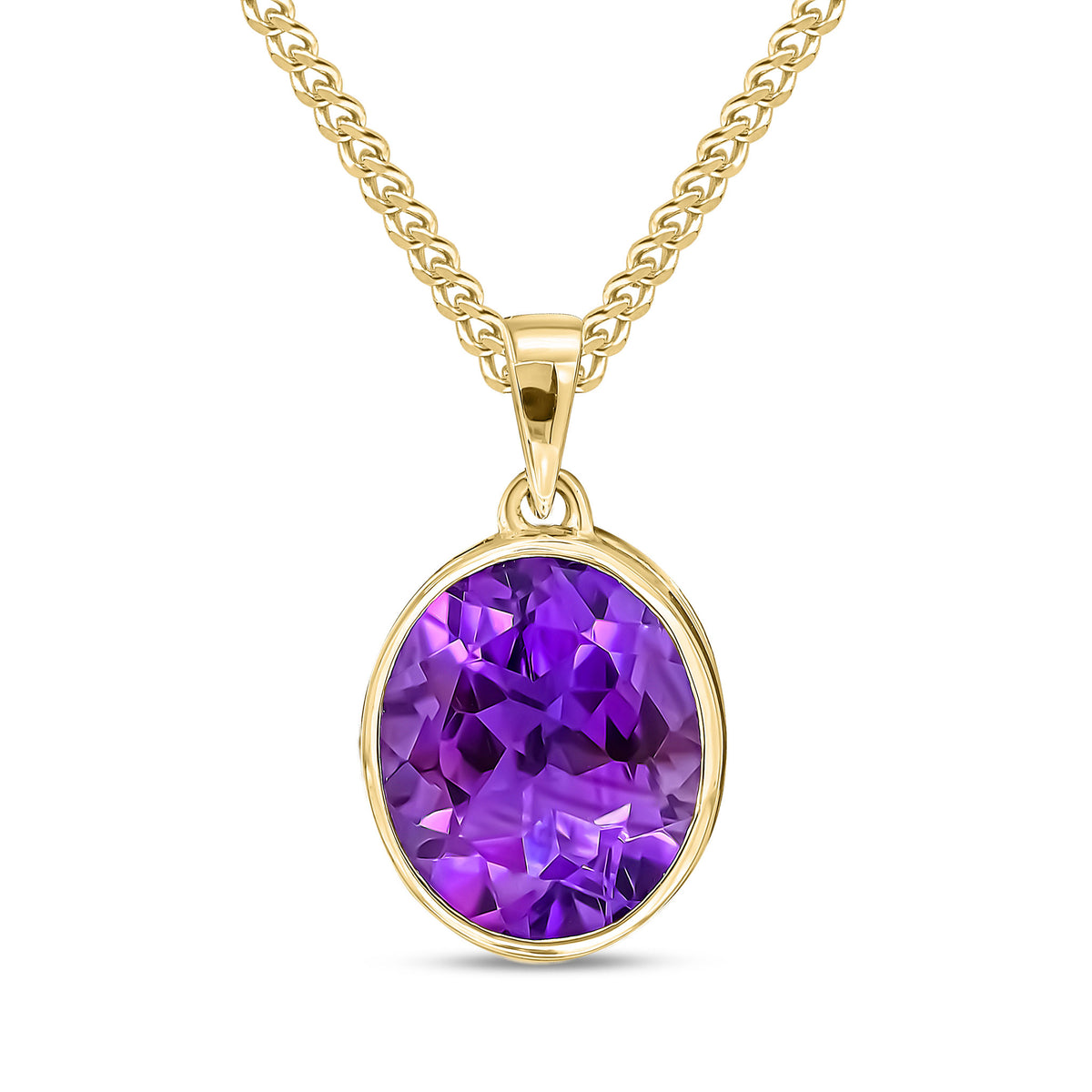9CT YG 12X10 OVAL AMETHYST RUBOVER PENDANT
