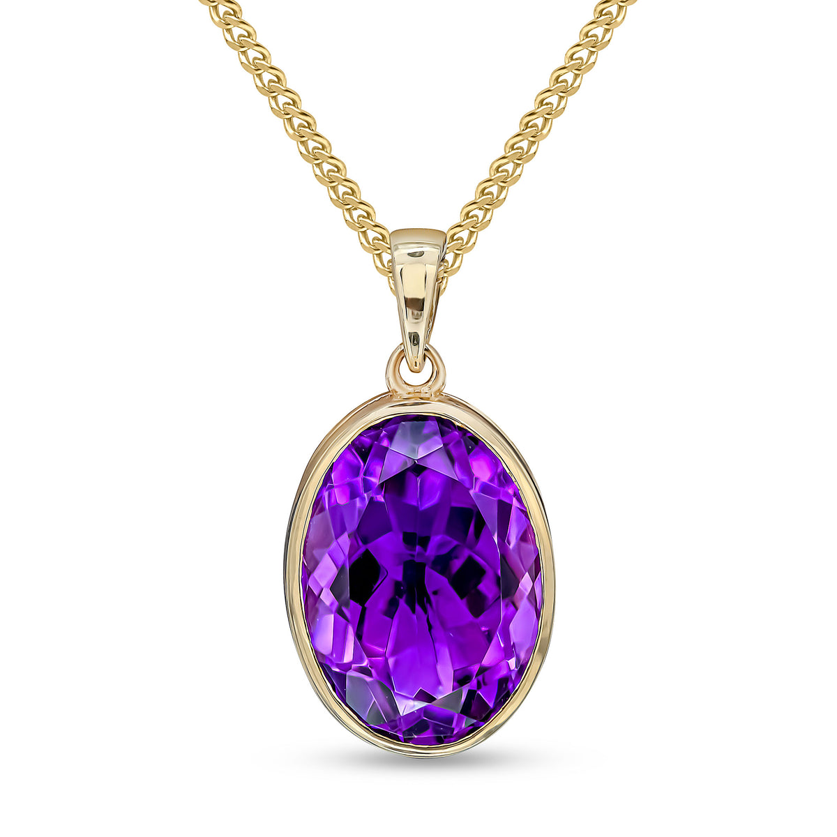 9CT YG 14X10 OVAL AMETHYST RUBOVER PENDANT