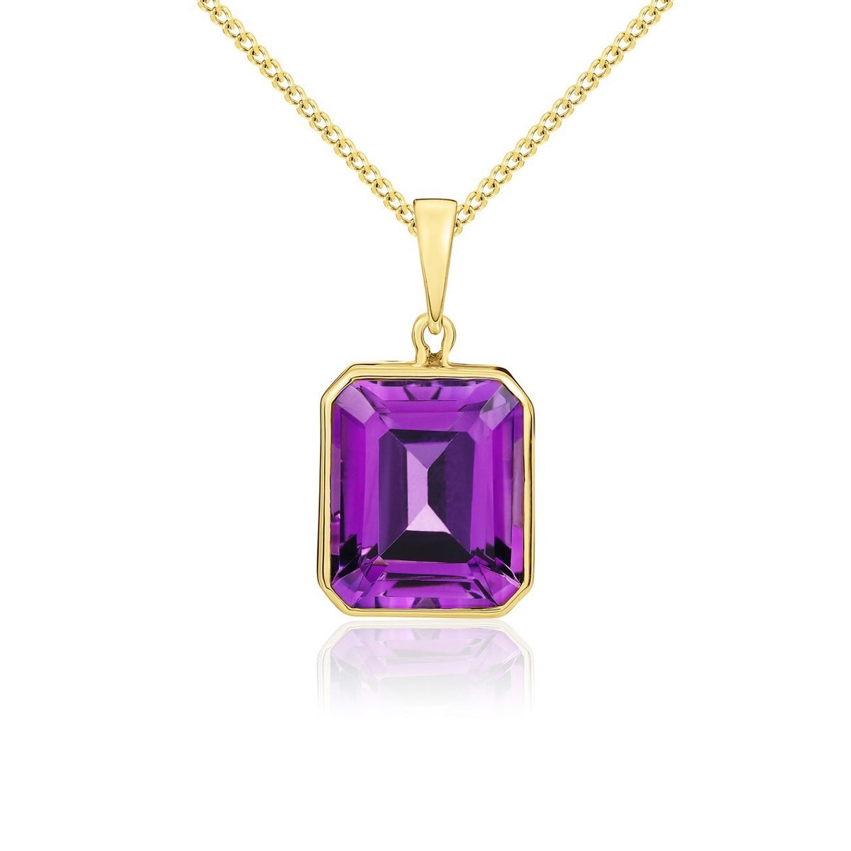 9CT YG 12X10 OCTAGON AMETHYST RUBOVER PENDANT