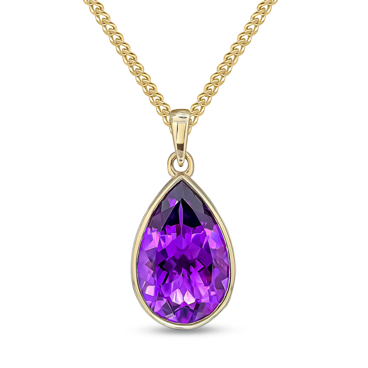 9CT YG 14X9 PEARSHAPE AMETHYST RUBOVER PENDANT