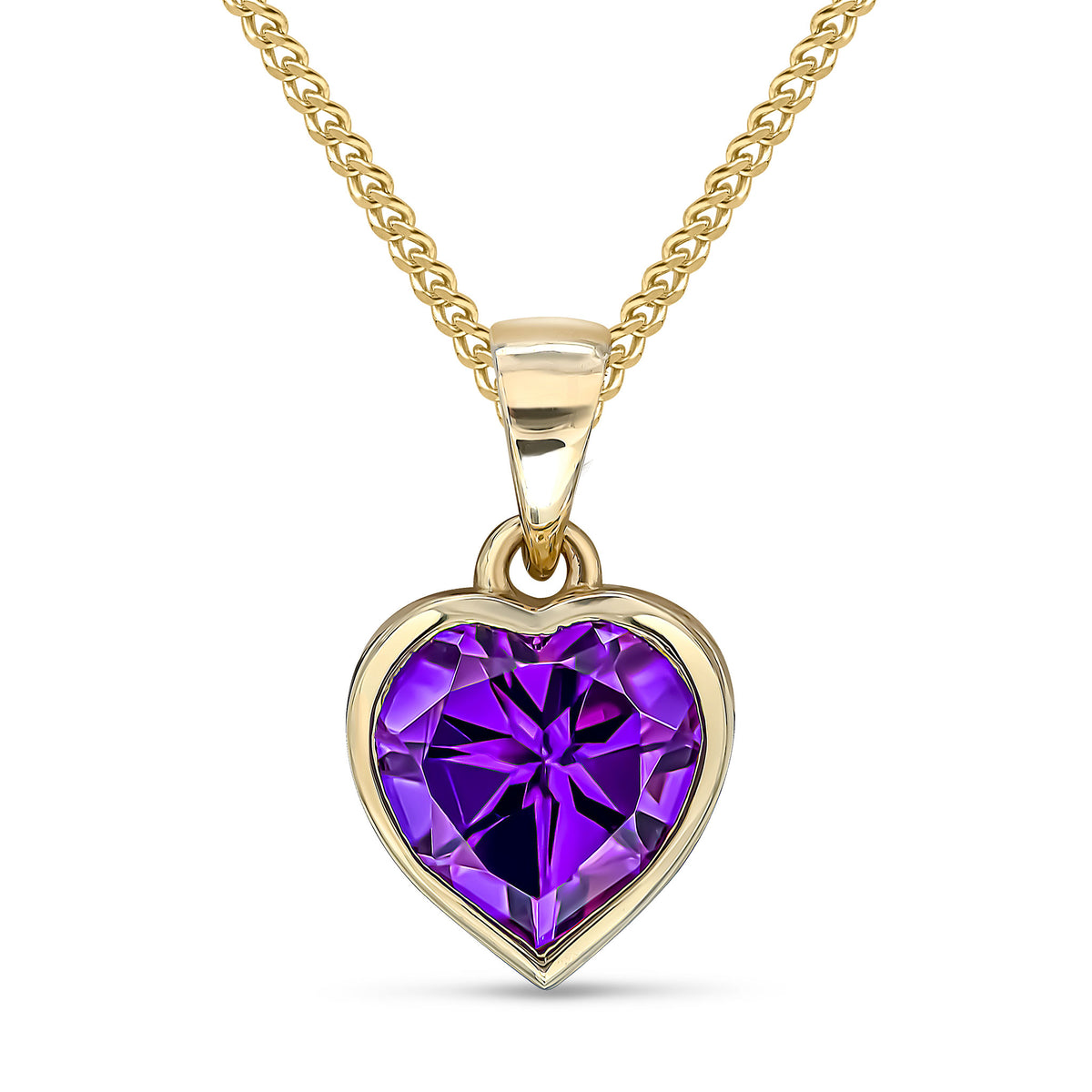 9CT YG 8MM HEARTSHAPE AMETHYST RUBOVER SINGLE STONE PENDANT
