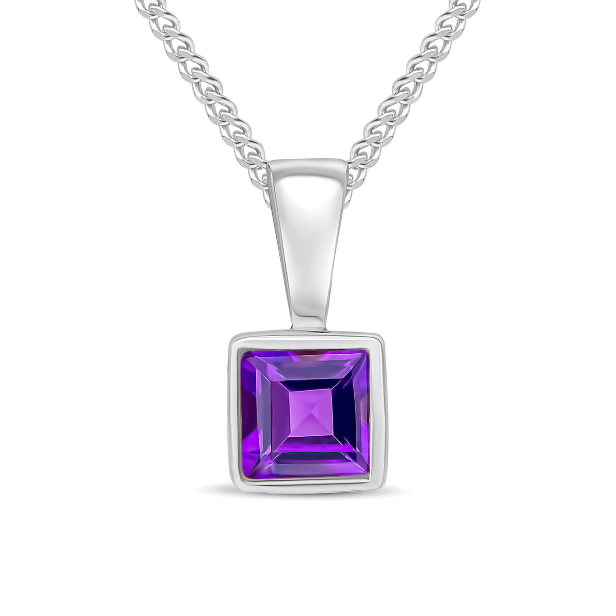 9CT WG 4MM SQUARE AMETHYST RUBOVER PENDANT