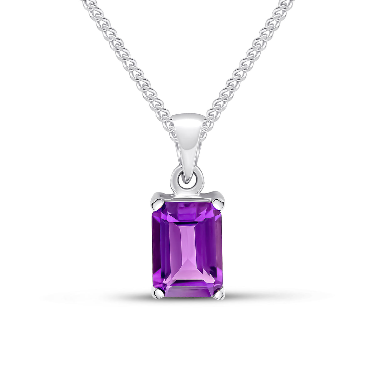 9CT WG 7X5MM OCTAGON AMETHYST CLAW SET PENDANT