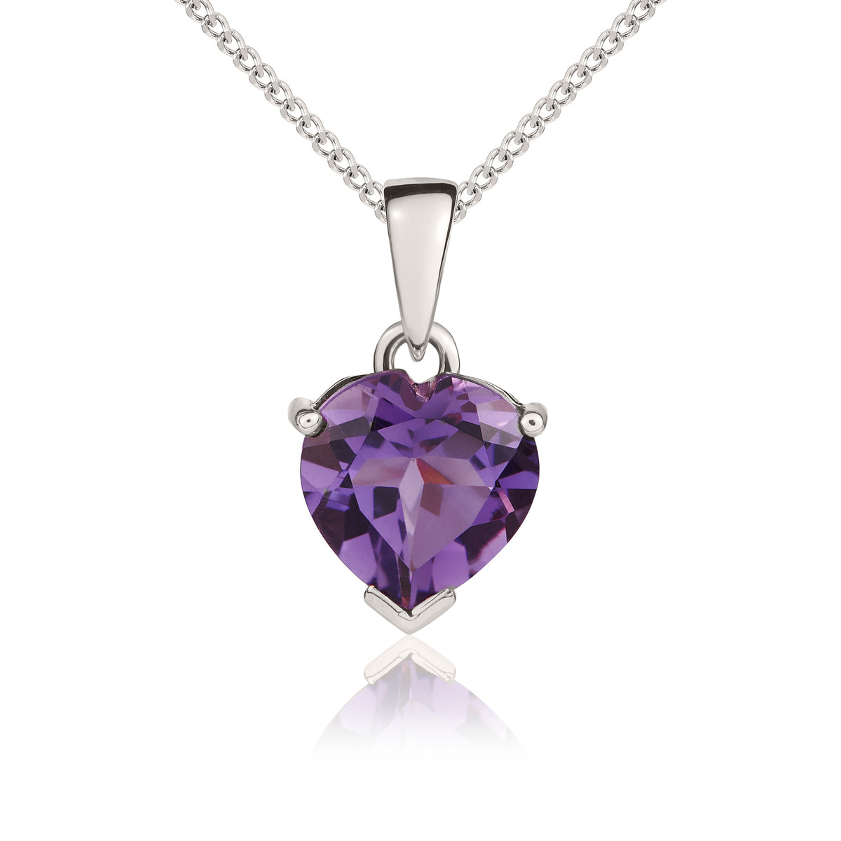 9CT WG 8MM HEART AMETHYST CLAW PENDANT