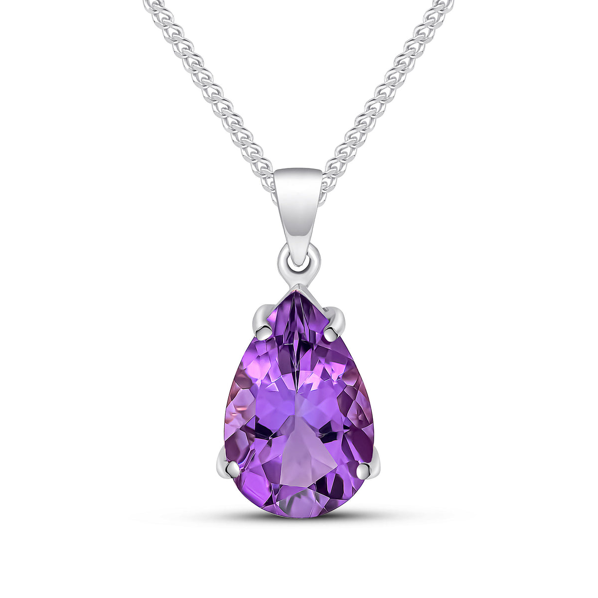 9CT WG 14X9 PEARSHAPE AMETHYST CLAW SET PENDANT