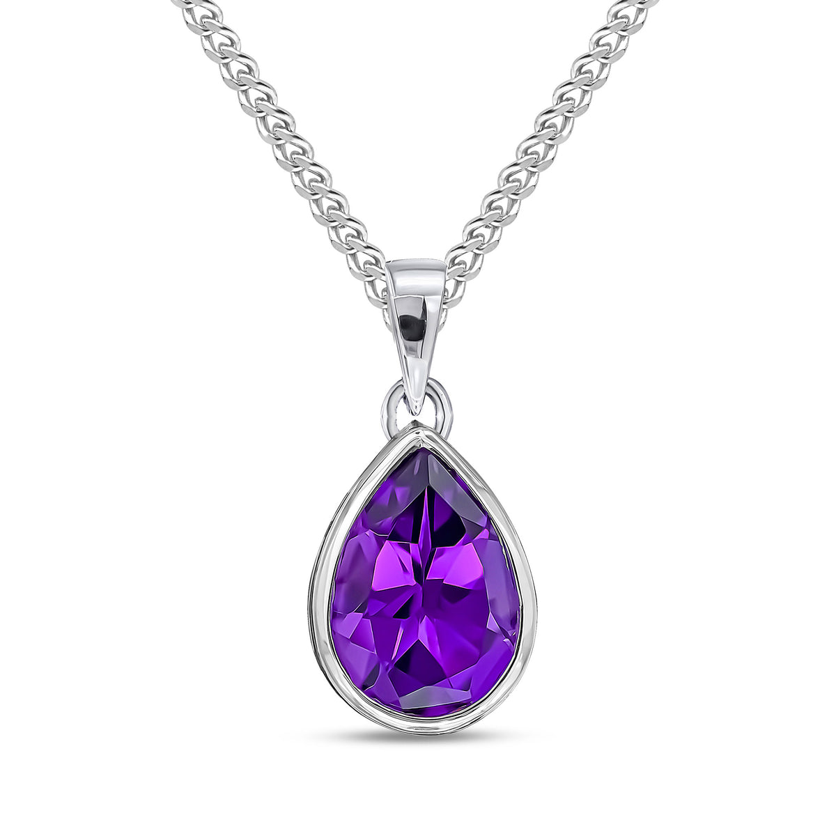 9CT WG 10X7MM PEARSHAPE AMETHYST RUBOVER PENDANT