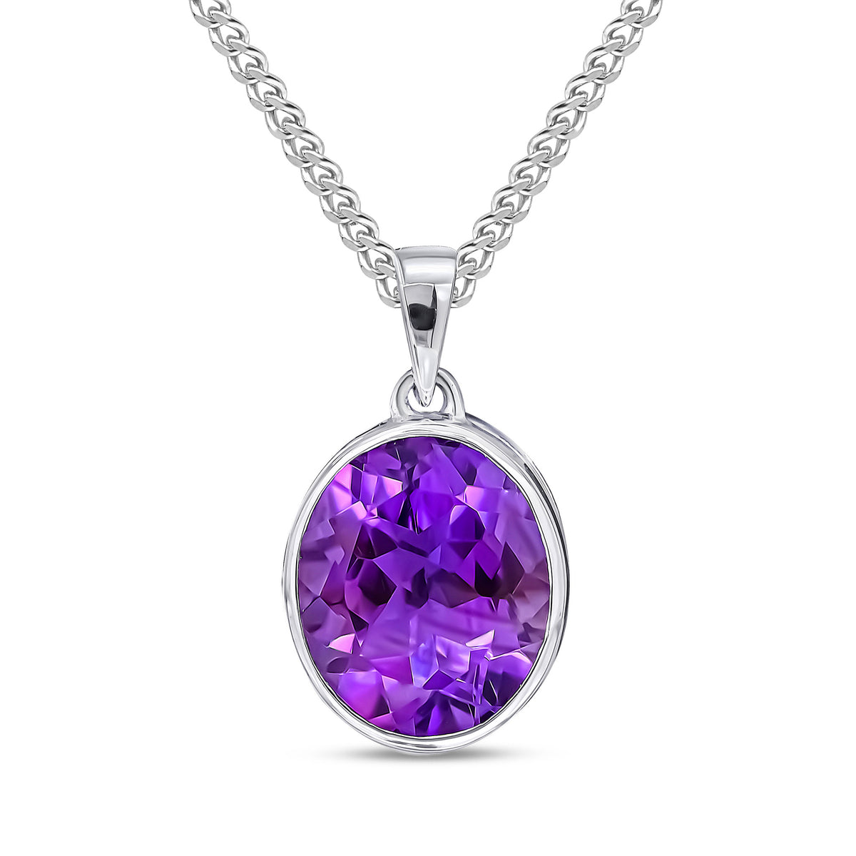 9CT WG 12X10 OVAL AMETHYST RUBOVER PENDANT