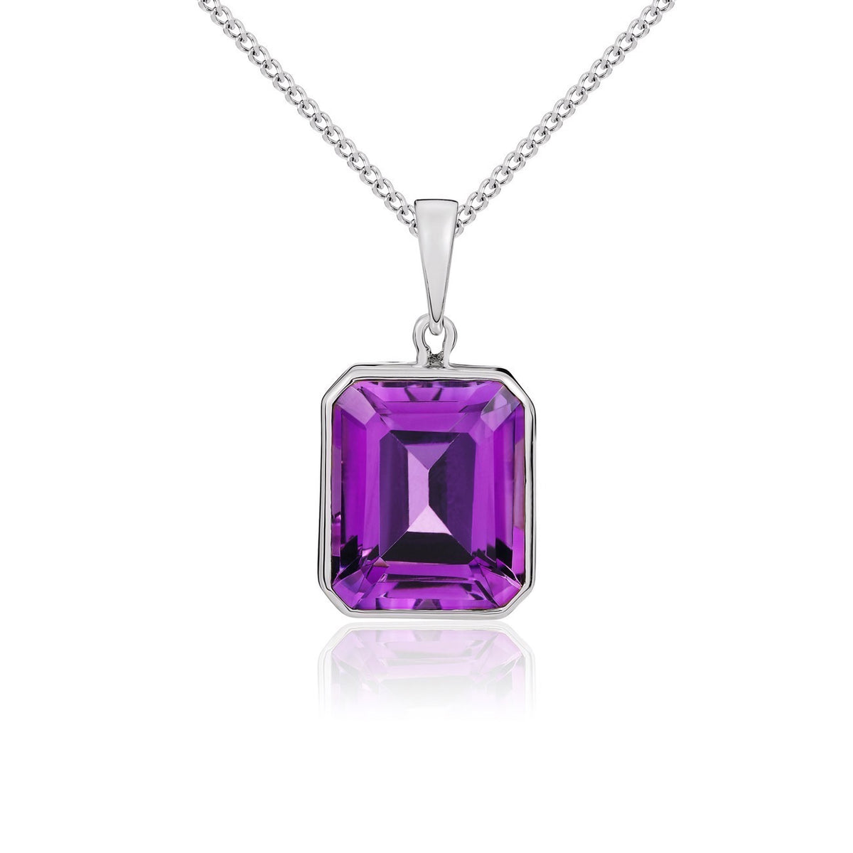9CT WG 12X10 OCTAGON AMETHYST RUBOVER PENDANT