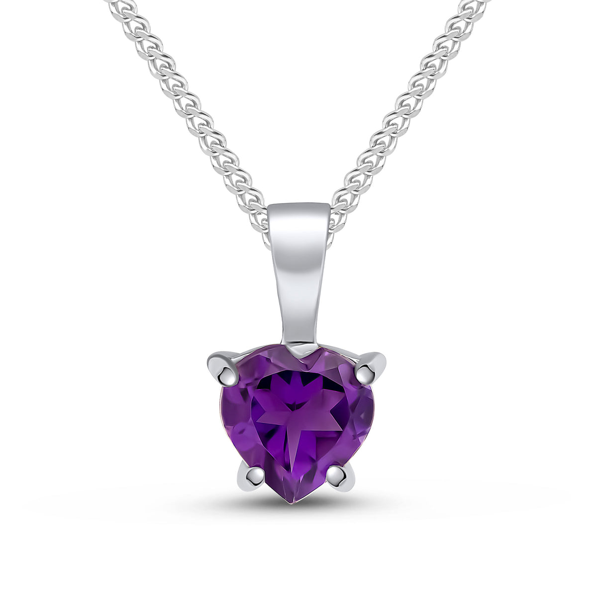 9CT WG 6MM HEARTSHAPE AMETHYST CLAW SET PENDANT