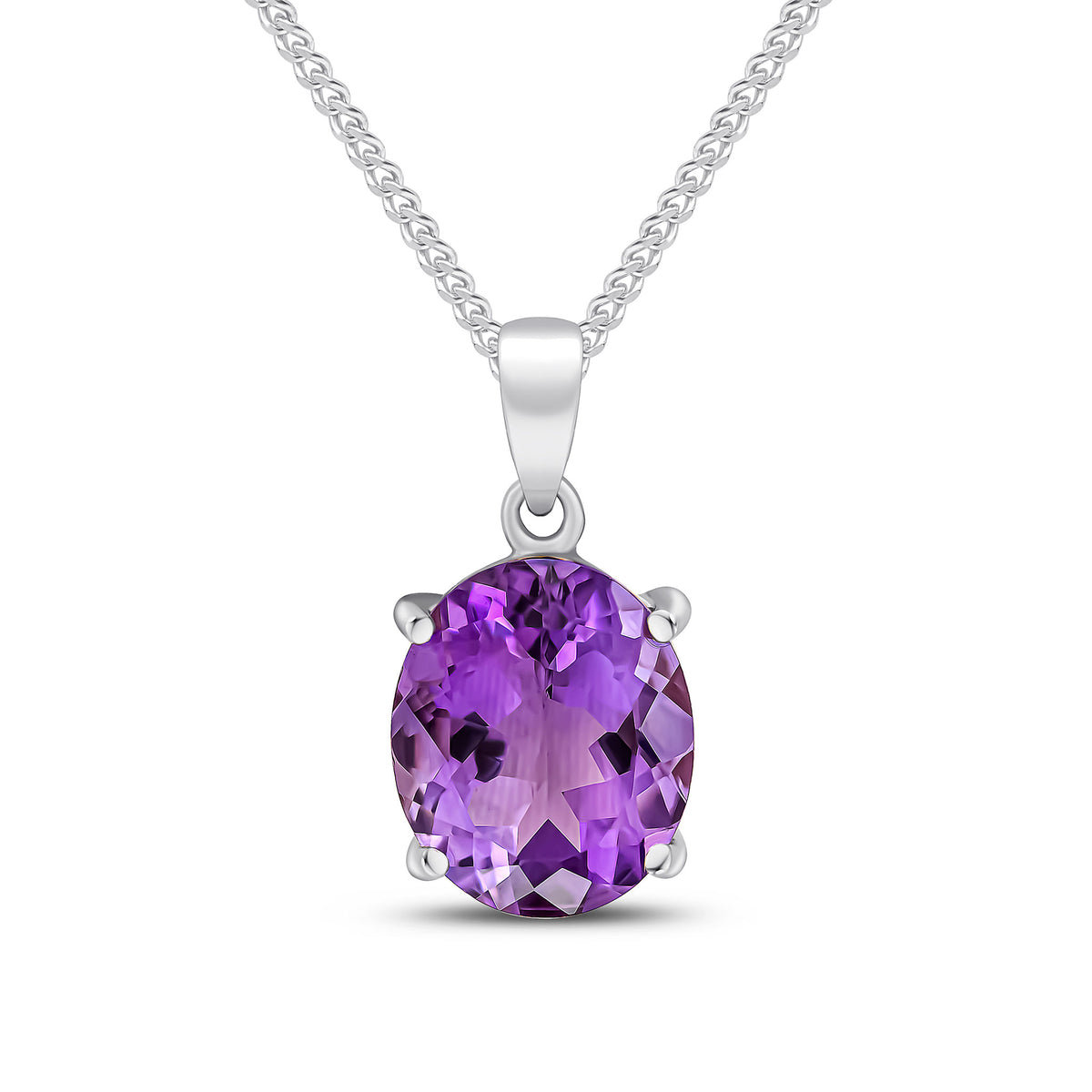 9CT WG 12X10 OVAL AMETHYST CLAW SET PENDANT