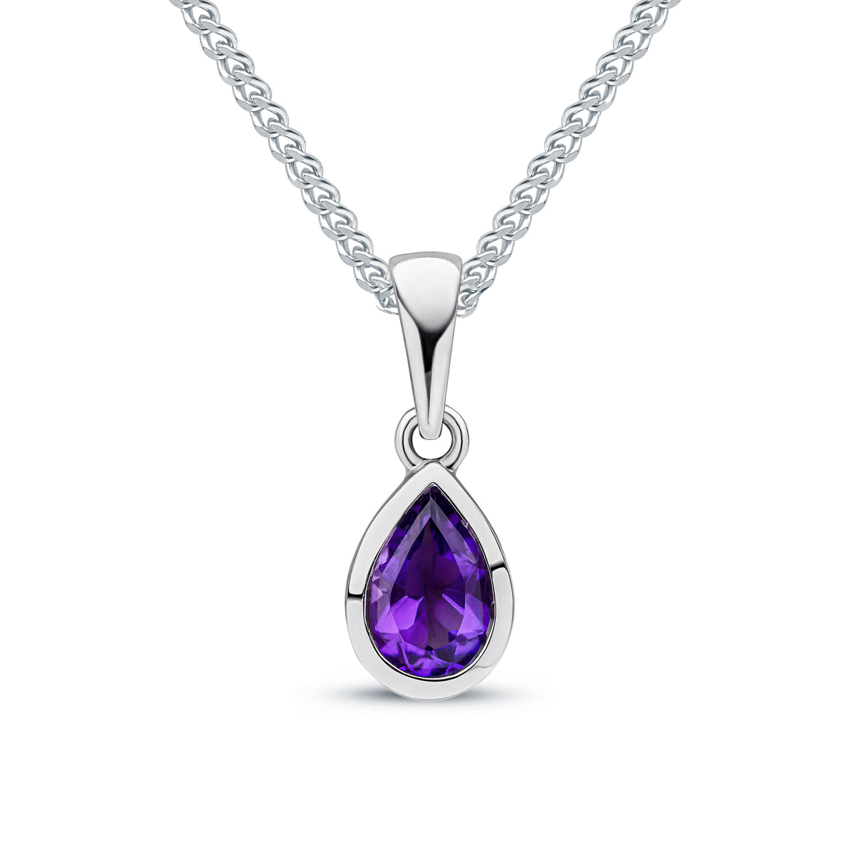 9CT WG 6X4MM PEARSHAPE AMETHYST RUBOVER SINGLE STONE PENDANT
