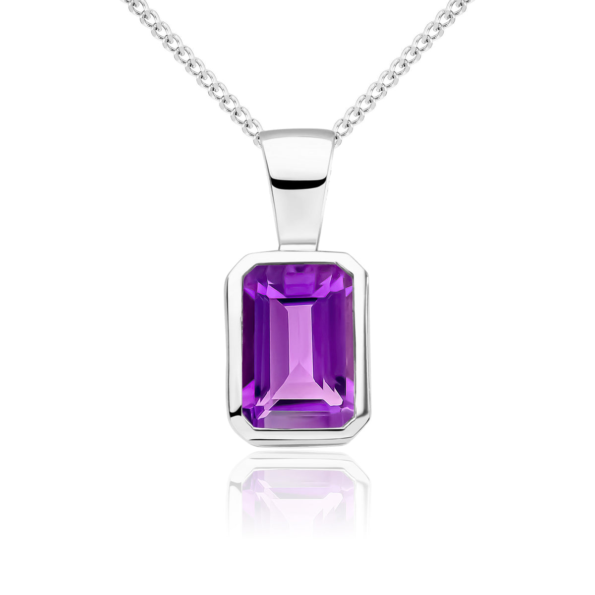 9CT WG 7X5 OCTAGON AMETHYST RUBOVER PENDANT