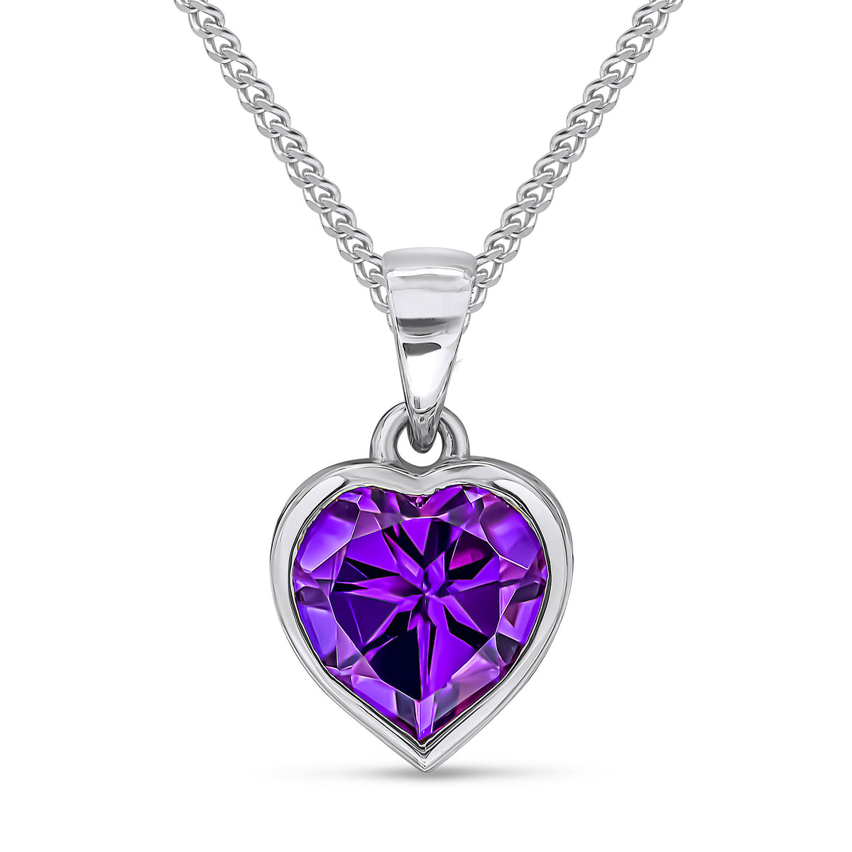 9CT WG 8MM HEARTSHAPE AMETHYST RUBOVER SINGLE STONE PENDANT