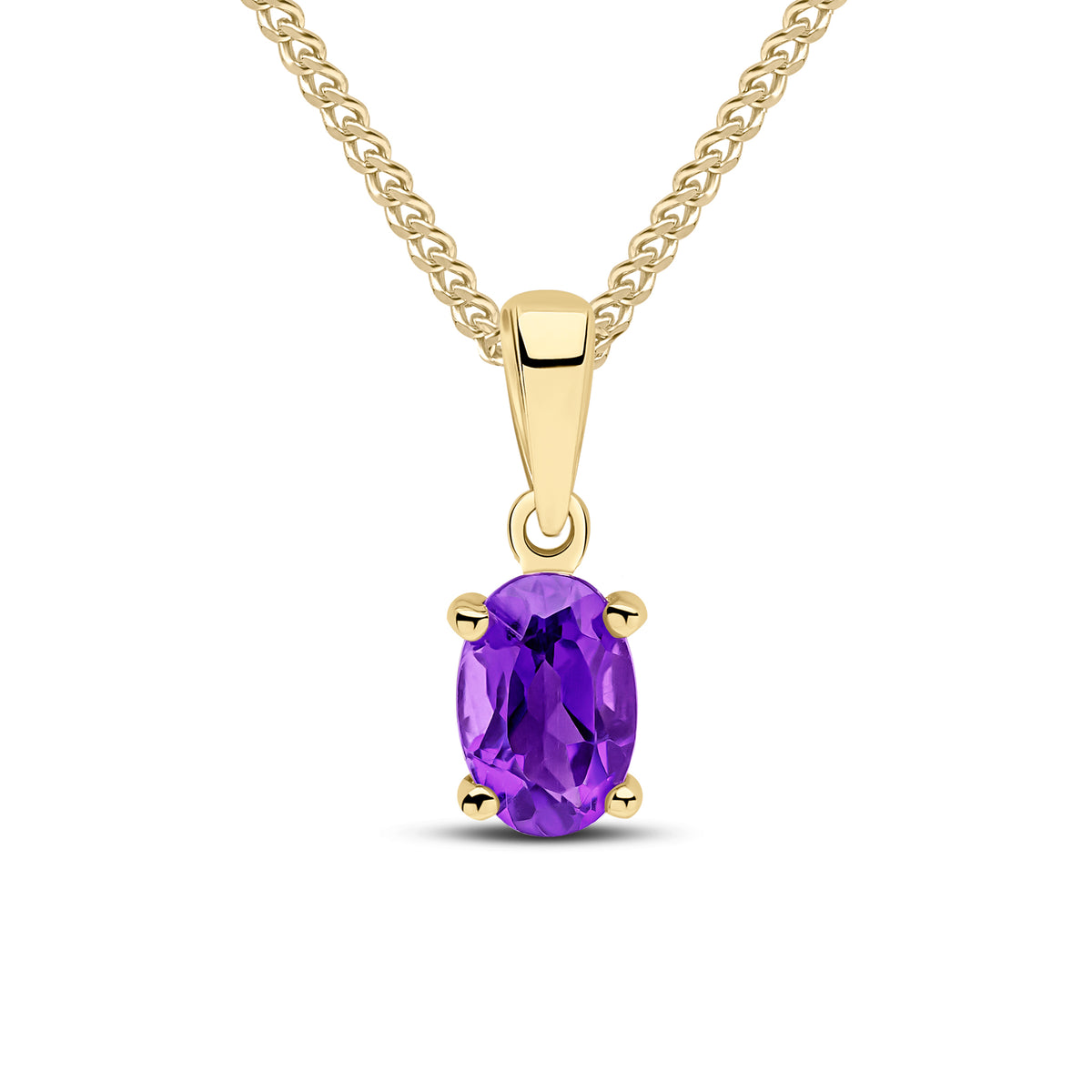 9CT YG 6X4 OVAL AMETHYST CLAW PENDANT