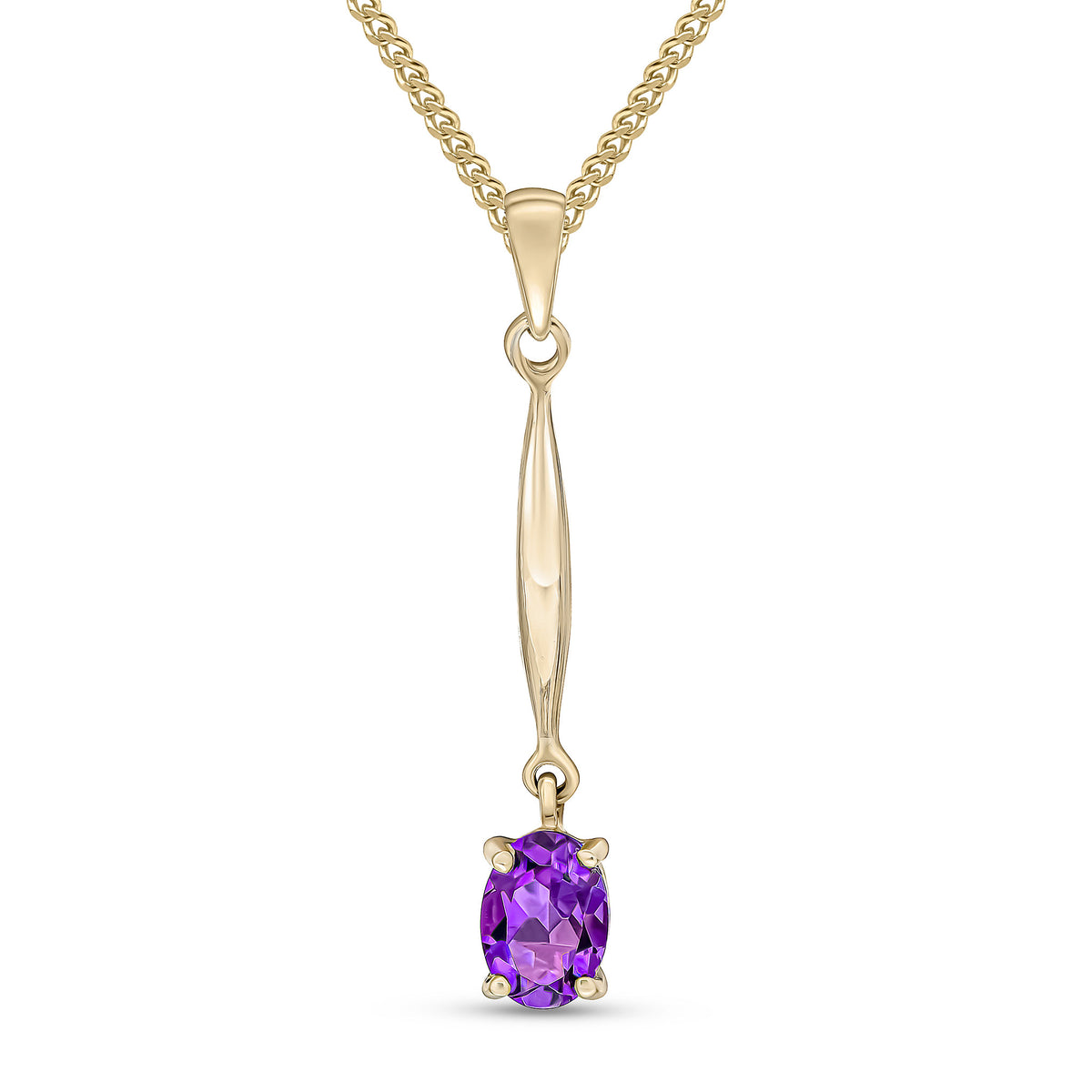 9CT YG 7X5 OVAL CLAW AMETHYST AND BAR PENDANT