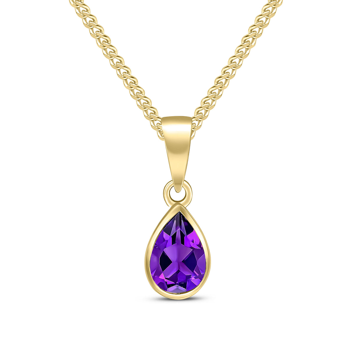 9CT YG 7X5 PEARSHAPE AMETHYST RUBOVER PENDANT