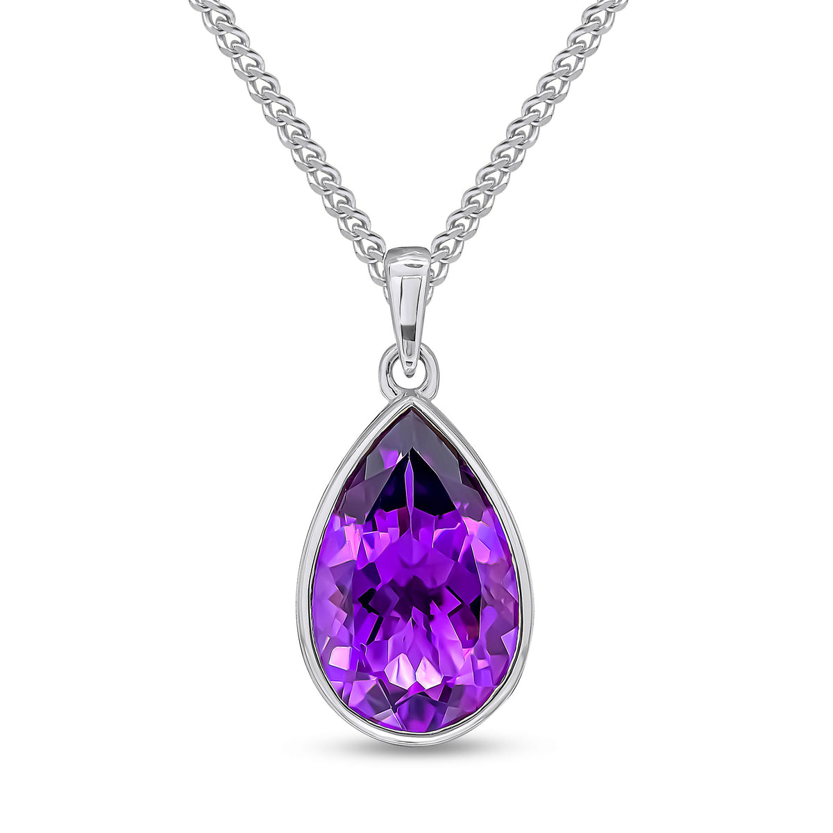 9CT WG 14X9MM PEARSHAPE AMETHYST RUBOVER PENDANT