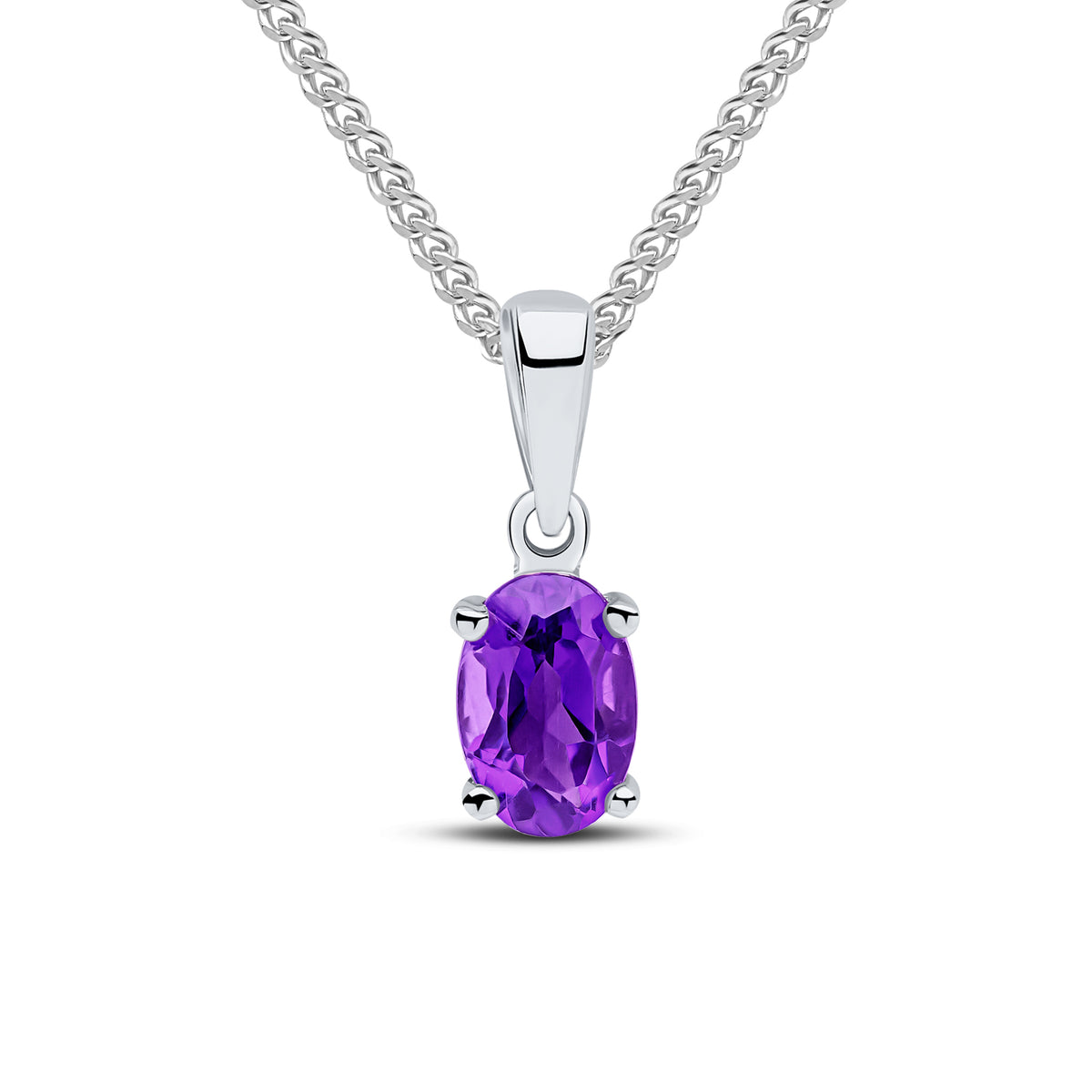 9CT WG 6X4 OVAL AMETHYST CLAW PENDANT