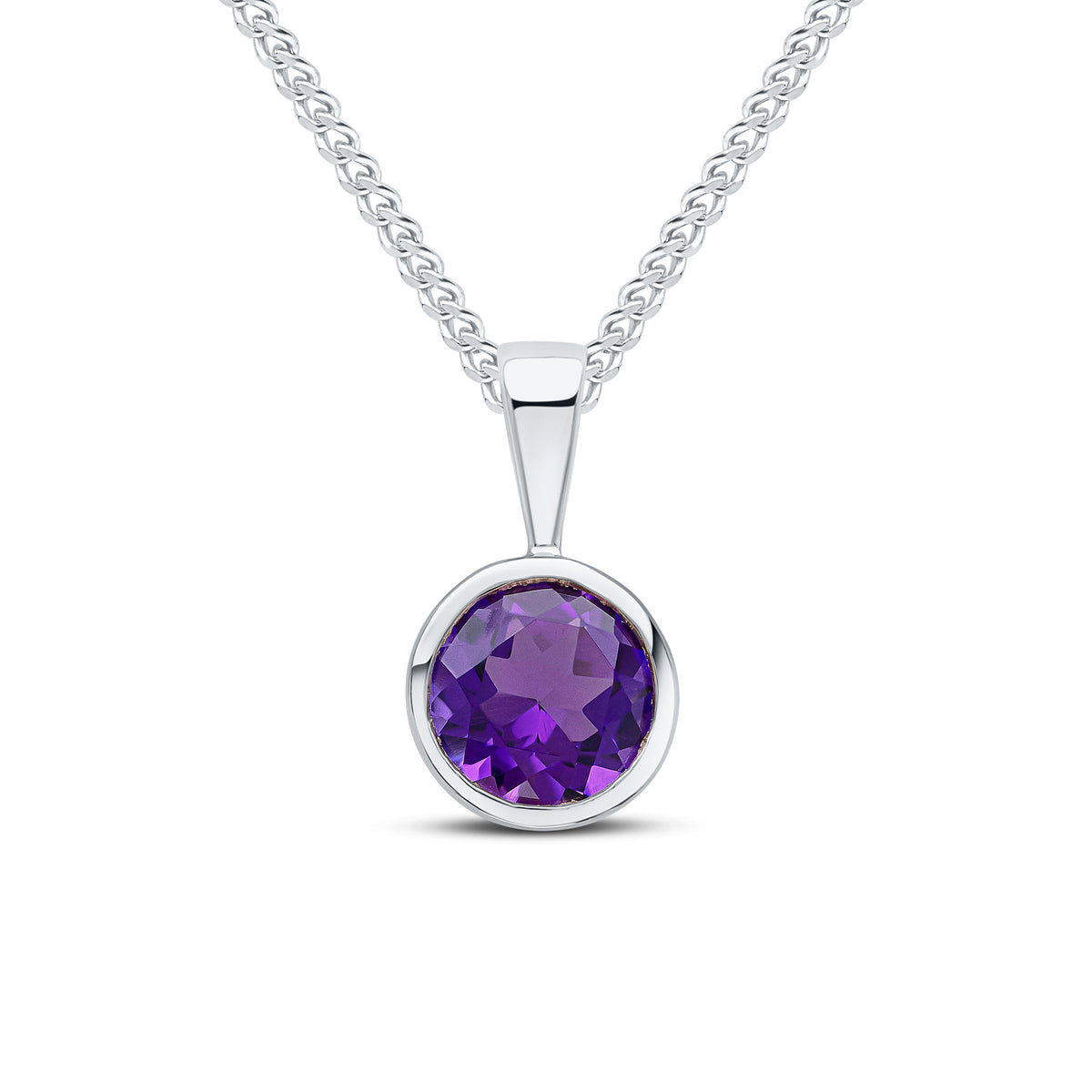 9CT WG 6MM ROUND AMETHYST RUBOVER PENDANT