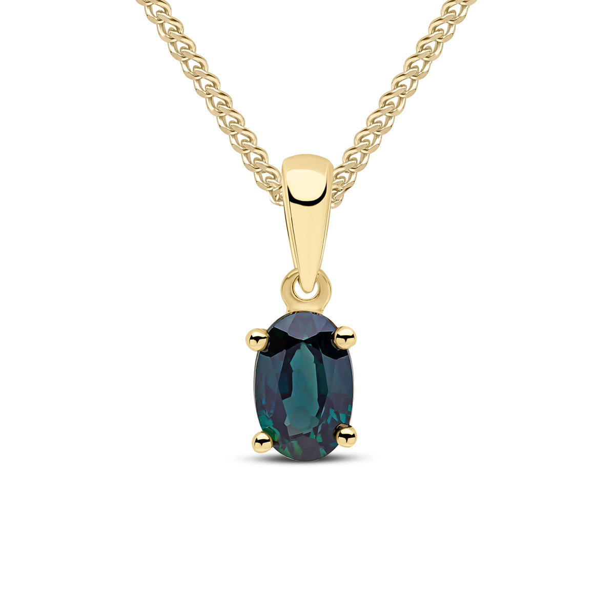 9CT YG 6X4 OVAL SAPPHIRE CLAW SET PENDANT