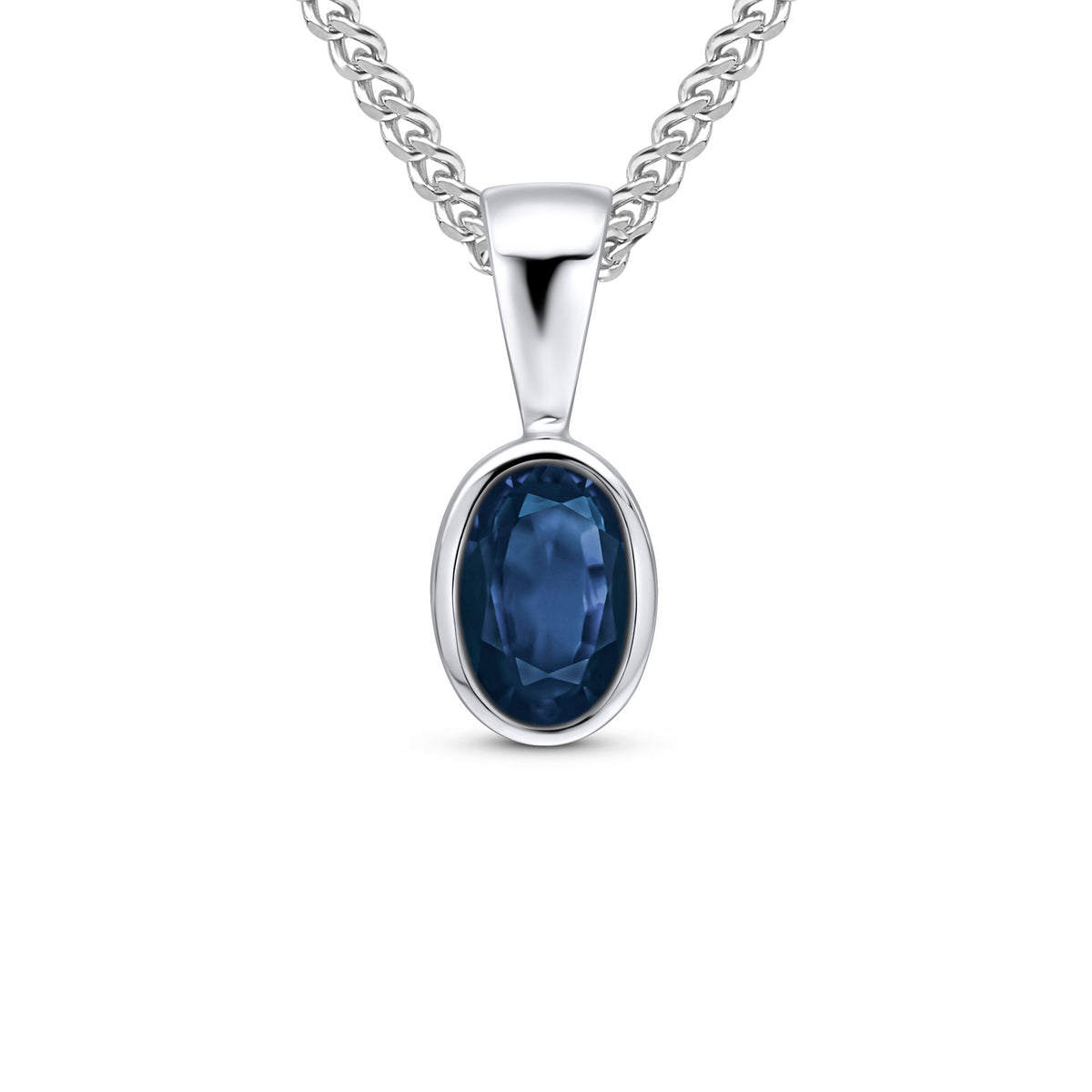 9CT WG 6X4 OVAL SAPPHIRE RUBOVER PENDANT