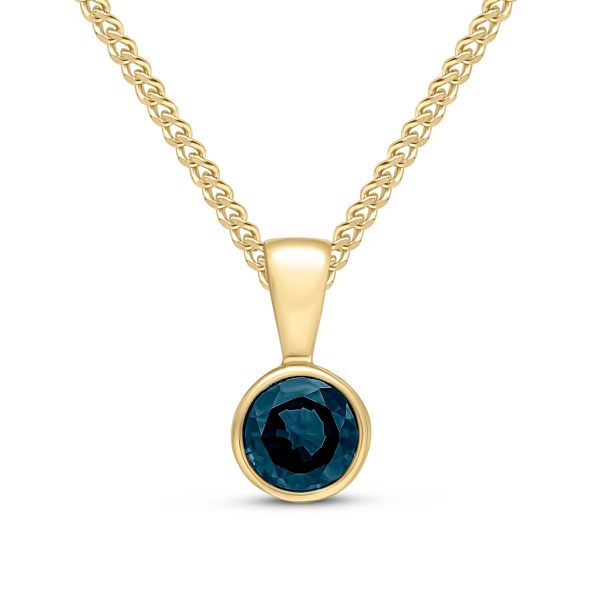 9CT YG 5MM ROUND SAPPHIRE RUBOVER PENDANT