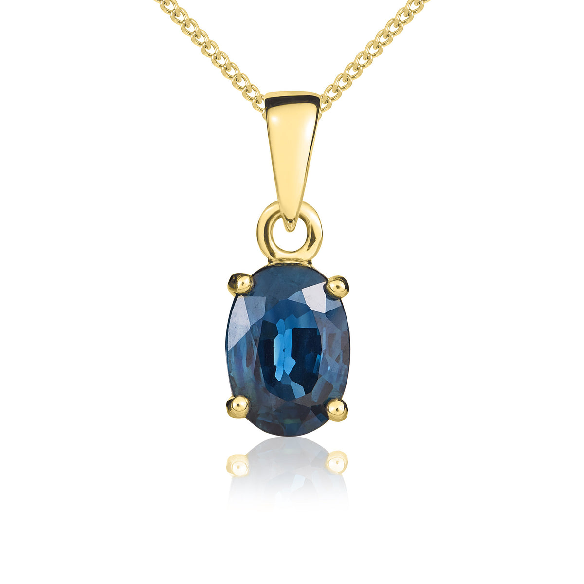 9CT YG 7X5MM OVAL SAPPHIRE 4 CLAW PENDANT