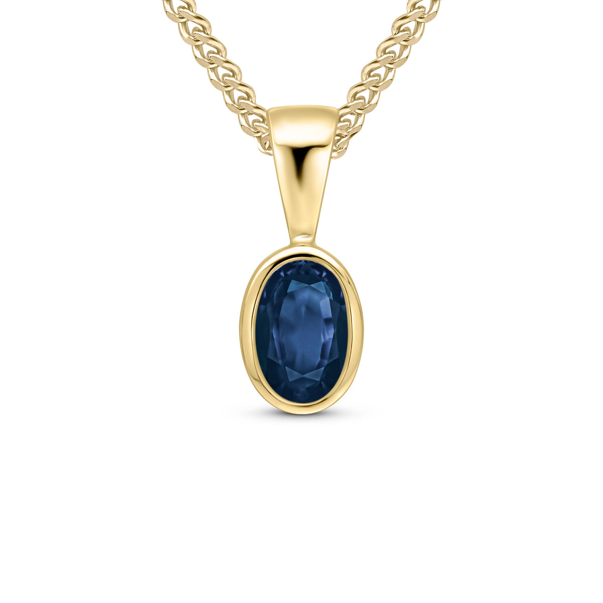 9CT YG 6X4 OVAL SAPPHIRE RUBOVER PENDANT