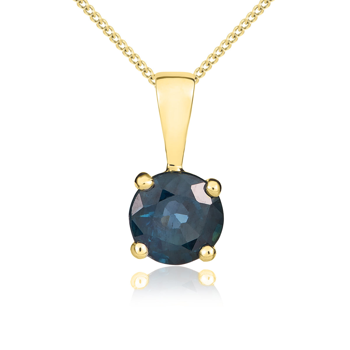 9CT YG 5MM ROUND SAPPHIRE 4 CLAW SINGLE STONE PENDANT