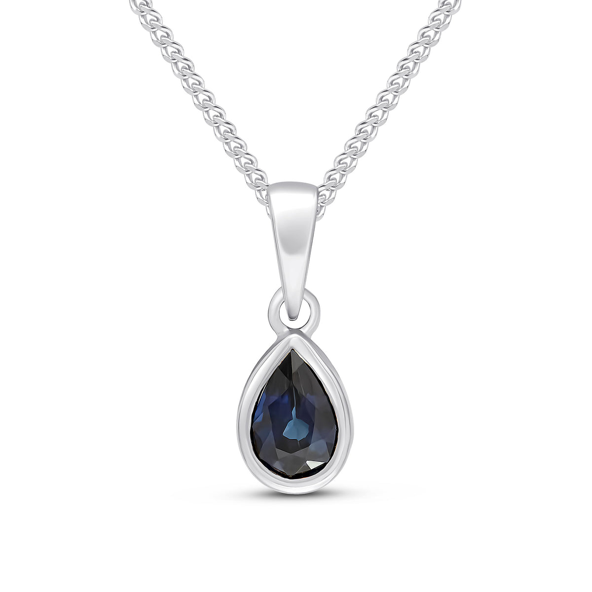 9CT WG 6X4 PEARSHAPE SAPPHIRE RUBOVER SINGLE STONE PENDANT