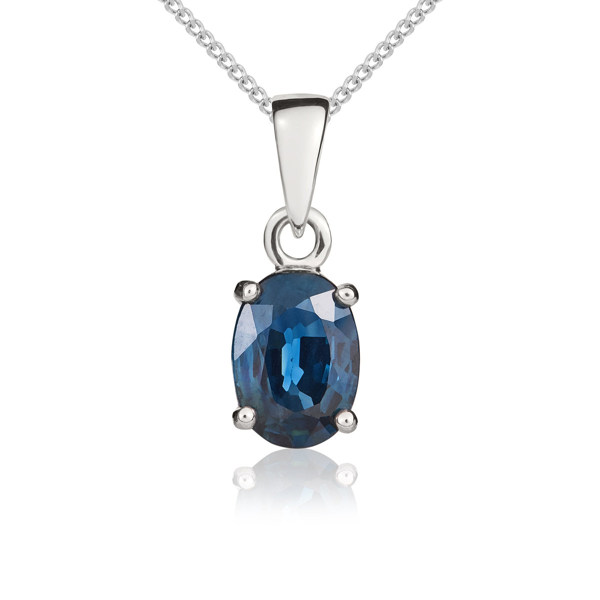 9CT WG 7X5MM OVAL SAPPHIRE 4 CLAW PENDANT