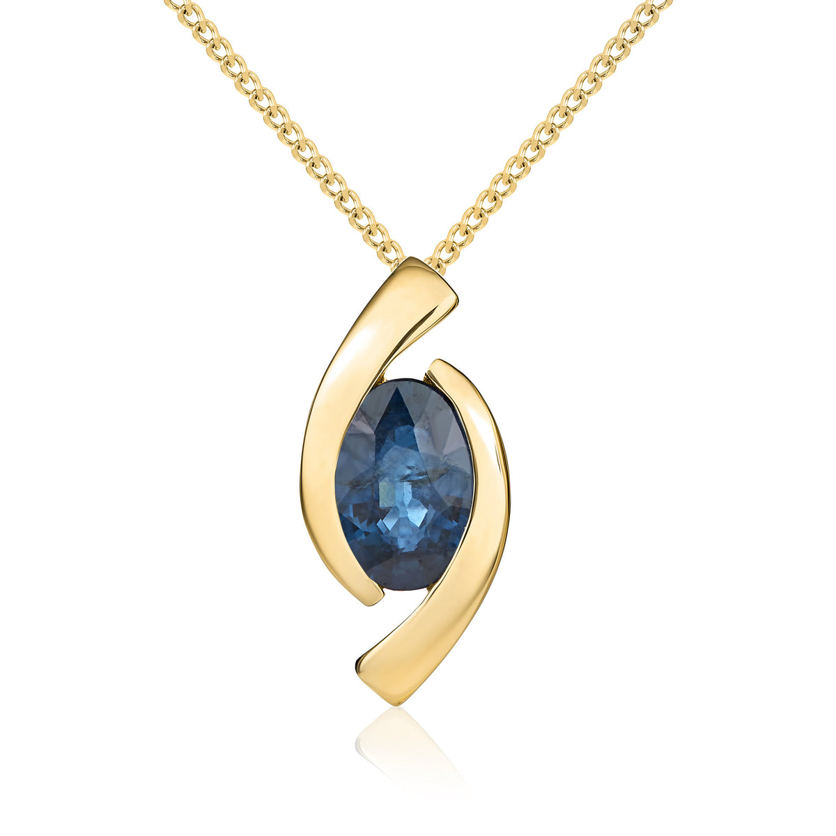 9CT YG 6X4 OVAL SAPPHIRE 'EYE' PENDANT