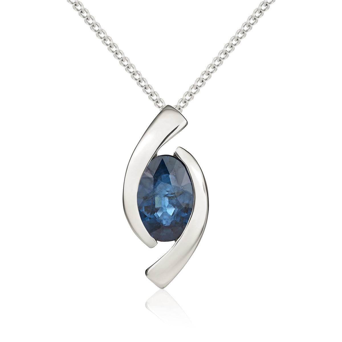 9CT WG 6X4 OVAL SAPPHIRE 'EYE' PENDANT