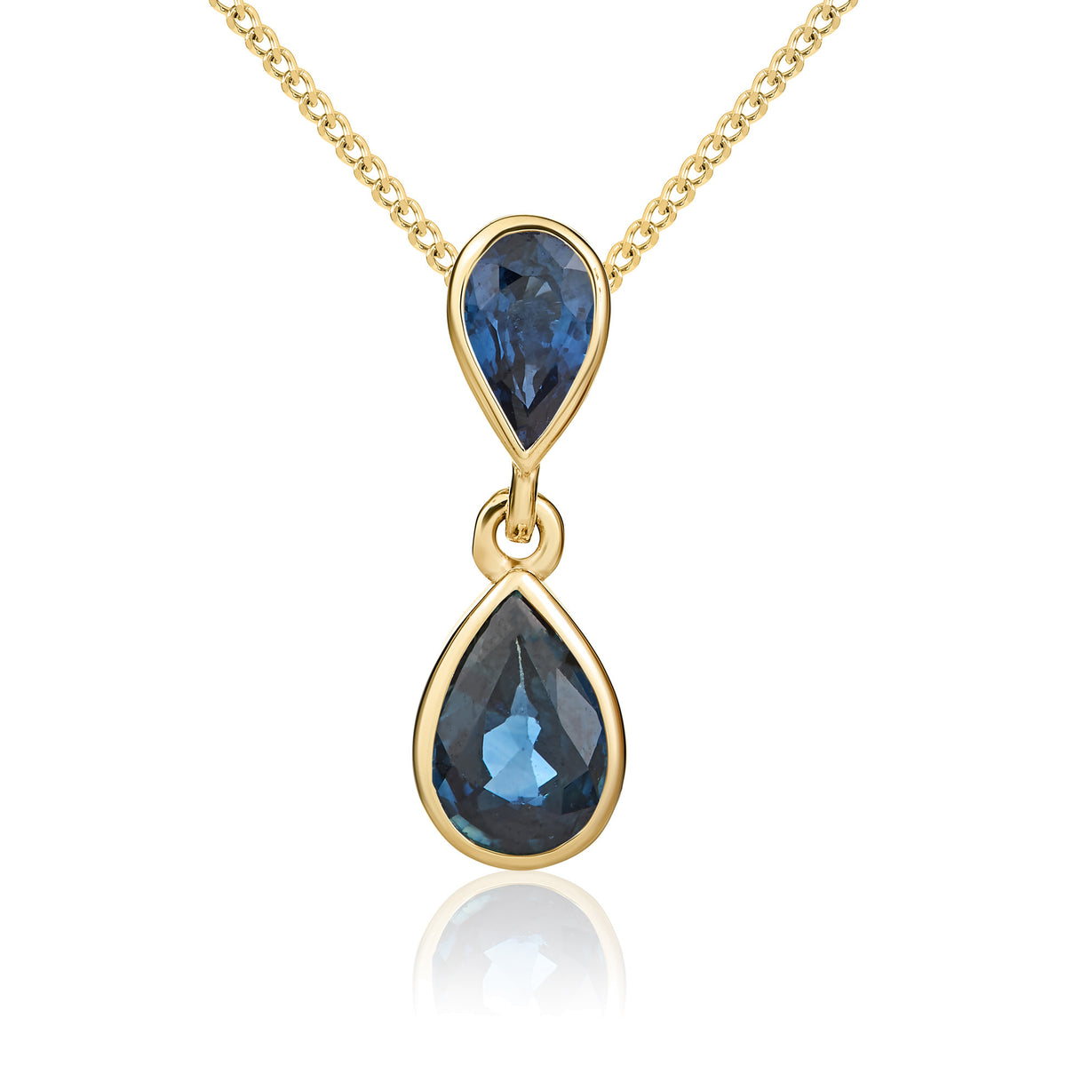 9CT YG PEARSHAPE SAPPHIRE RUBOVER 2ST DROP PENDANT