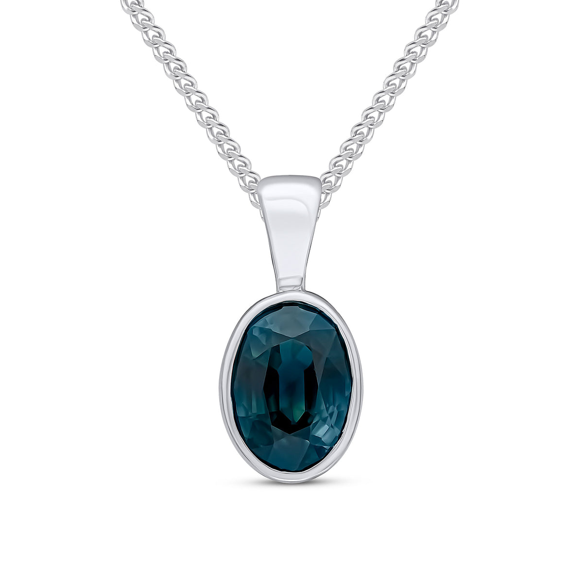 9CT WG 7X5MM OVAL SAPPHIRE RUBOVER PENDANT
