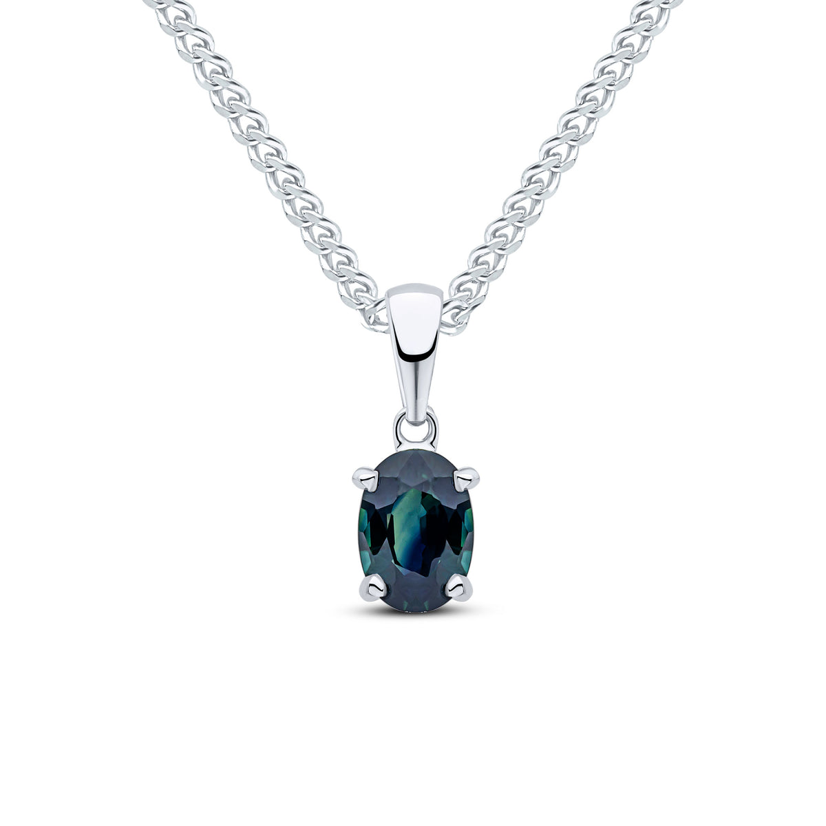 9CT WG 6X4 OVAL SAPPHIRE CLAW SET PENDANT
