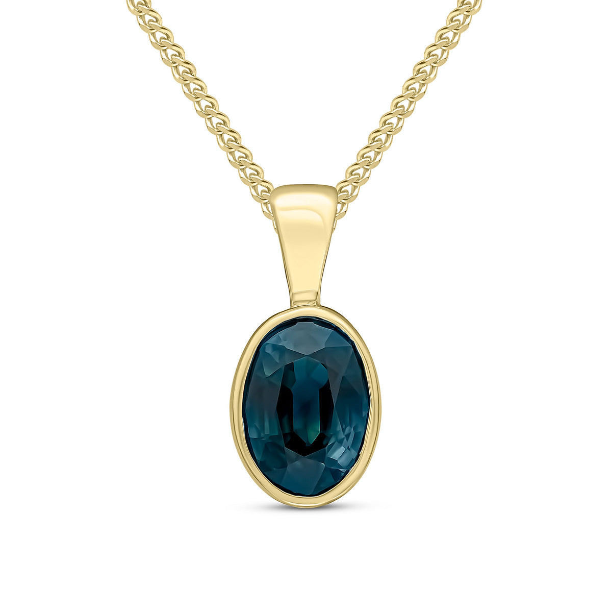 9CT YG 7X5 OVAL SAPPHIRE RUBOVER PENDANT
