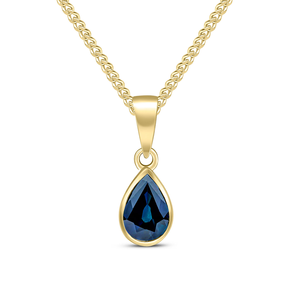9CT YG 7X5 PEARSHAPE SAPPHIRE RUBOVER PENDANT
