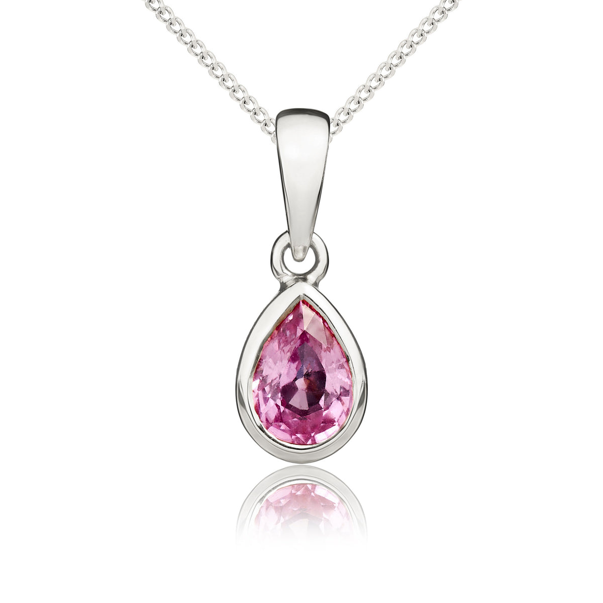 9CT WG 6X4 PEARSHAPE PINK SAPPHIRE RUBOVER SINGLE STONE PENDANT